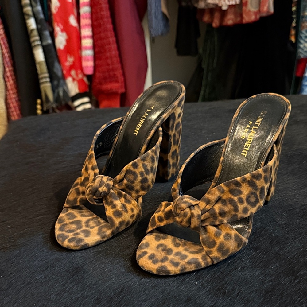 Saint Laurent Brown Leopard Print Mules